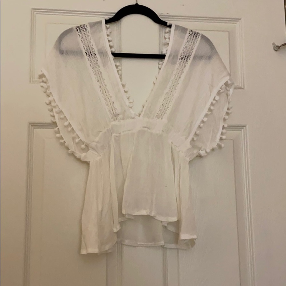 White deep V blouse